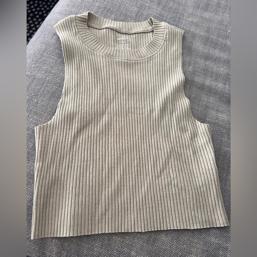 Aerie Ribbed Tank Top - Light Gray/taupe small